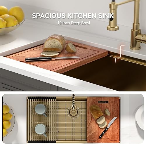 Miniatura 74 de Lordear Fregadero de cocina de montaje inferior de 23 pulgadas, estación de trabajo, fregadero de cocina de acero inoxidable calibre 16, cuenco