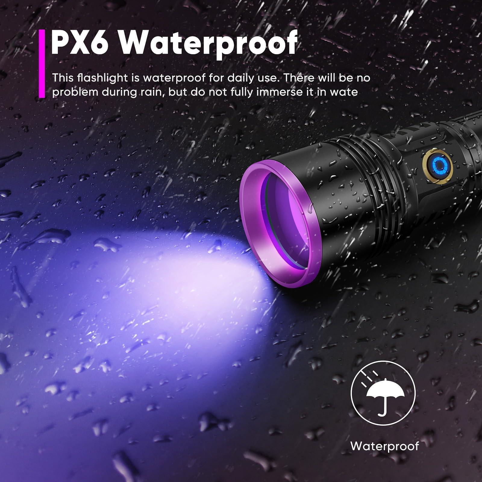 30W 365nm Linterna UV USB recargable Luz UV de alta potencia Linterna de luz negra para la detección de orina de mascotas, curado de resina, minerales, rastreo de sangre, escorpión, rockhounding