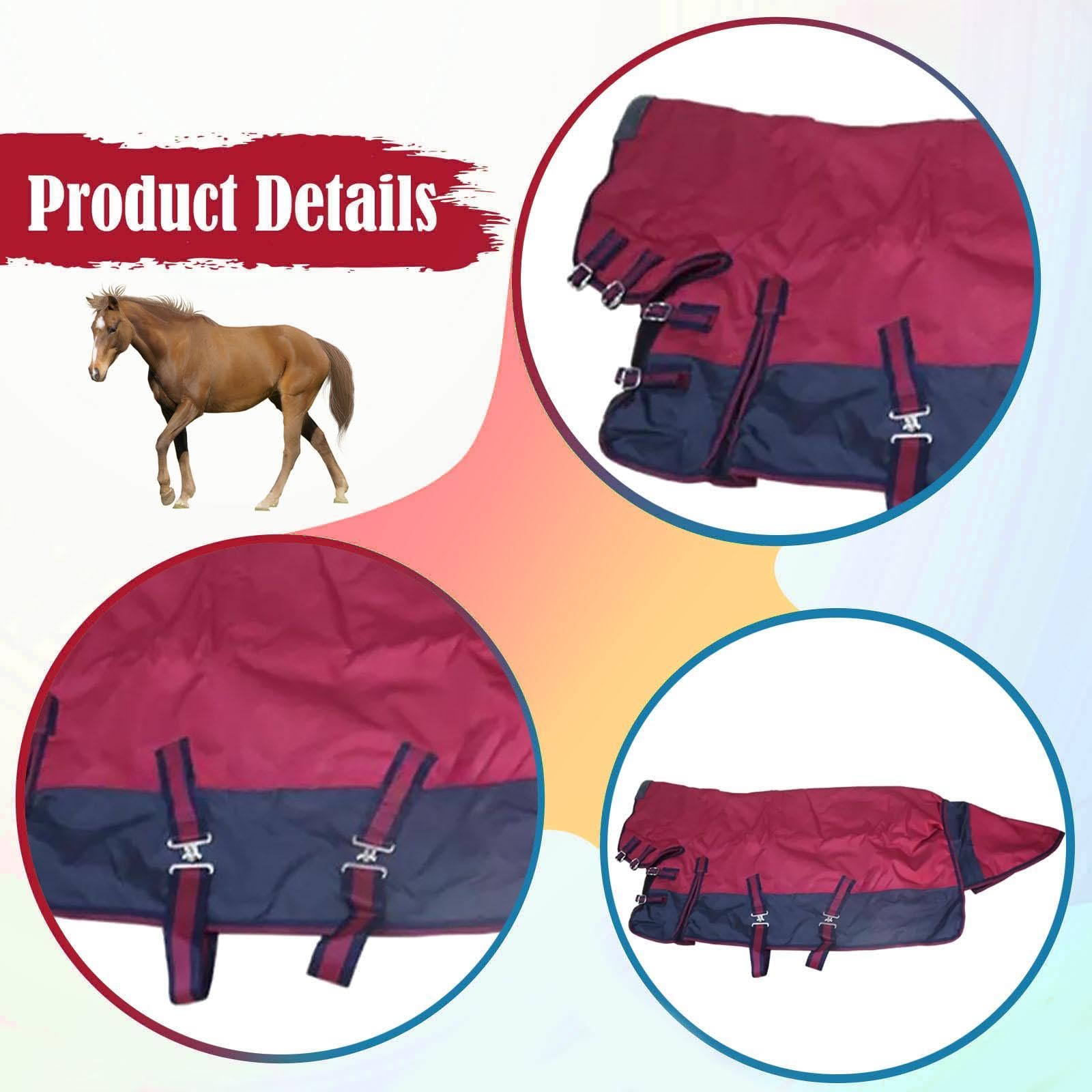Gralara Manta para Caballo Impermeable con Cuello Abrigo Térmico con Forro Transpirable Y Capucha Desmontable Tejido Oxford 600D Resistente Al Frío Adecuada P