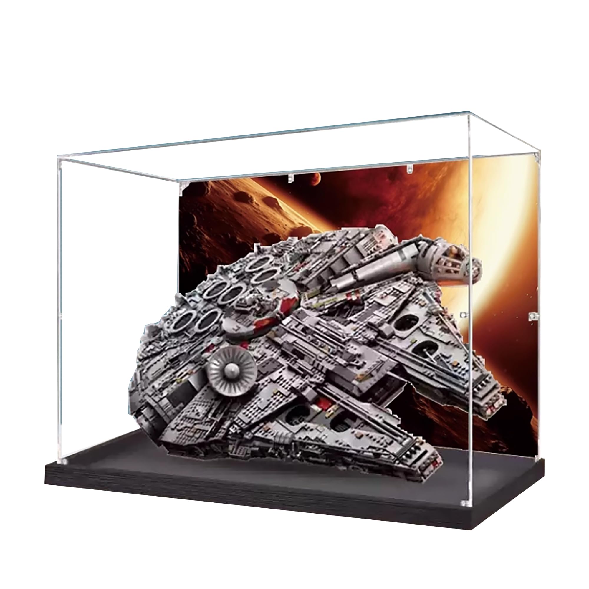 Acrylic Display Case for Lego 75192 Deluxe Millennium Falcon Model, 3mm Dustproof Display Box, Display Case Compatible with Lego 75192 (Model Not Included) (Background Build A)