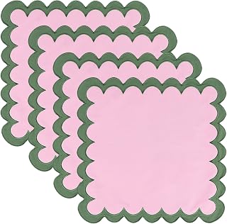 Scalloped Embroidery Cloth Napkins Set of 4 18"X18" Cotton Napkins for Potluck Party Wedding Table Decor(Pinkish Green)