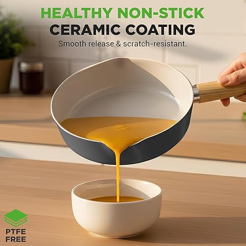 Miniatura 6 de NutriChef Juego de utensilios de cocina de cerámica antiadherente de 14 piezas, ollas y sartenes seguras para inducción con tapas de vidrio, asas de