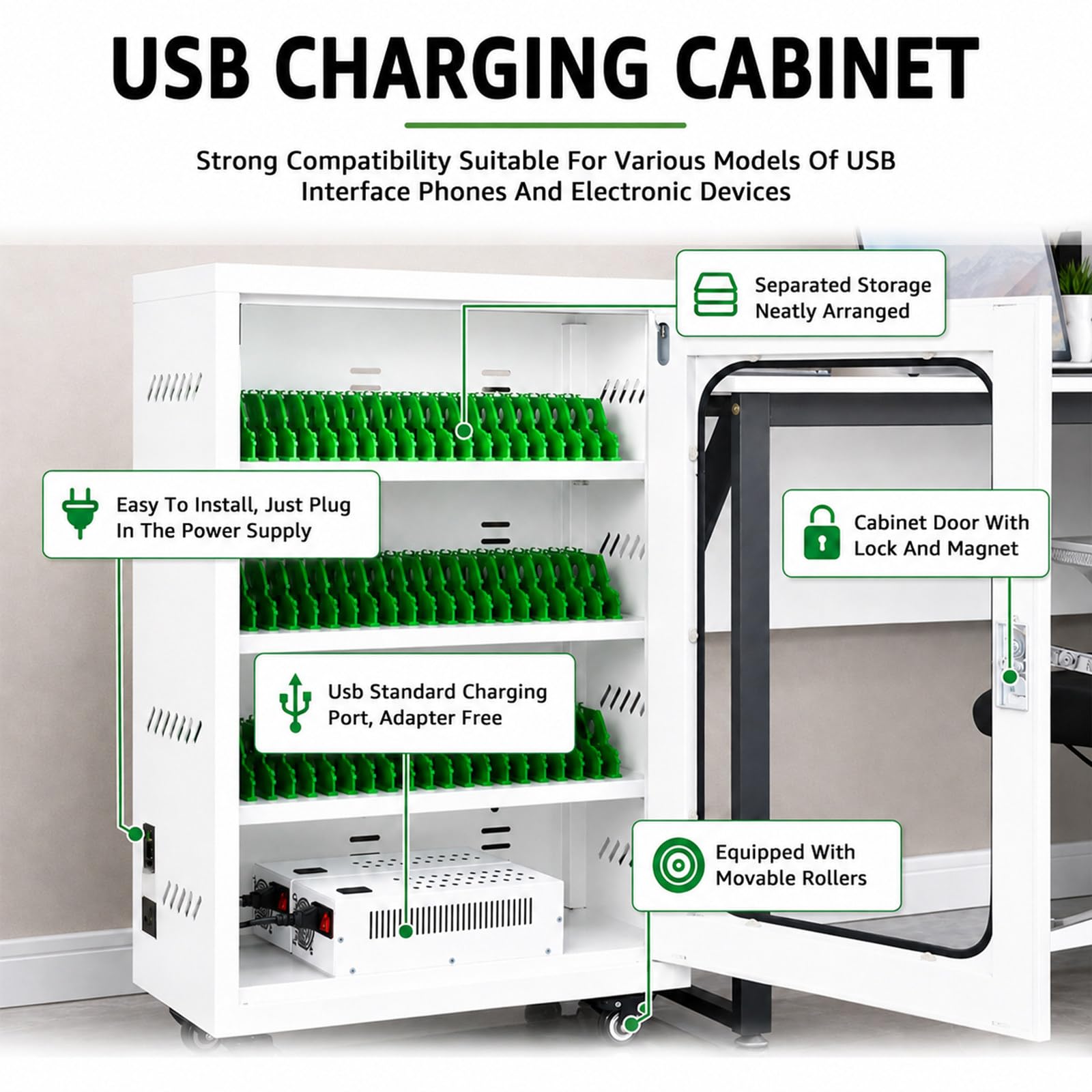 Estación de Carga USB Portátil con Cerradura y Compartimentos 60Slots
