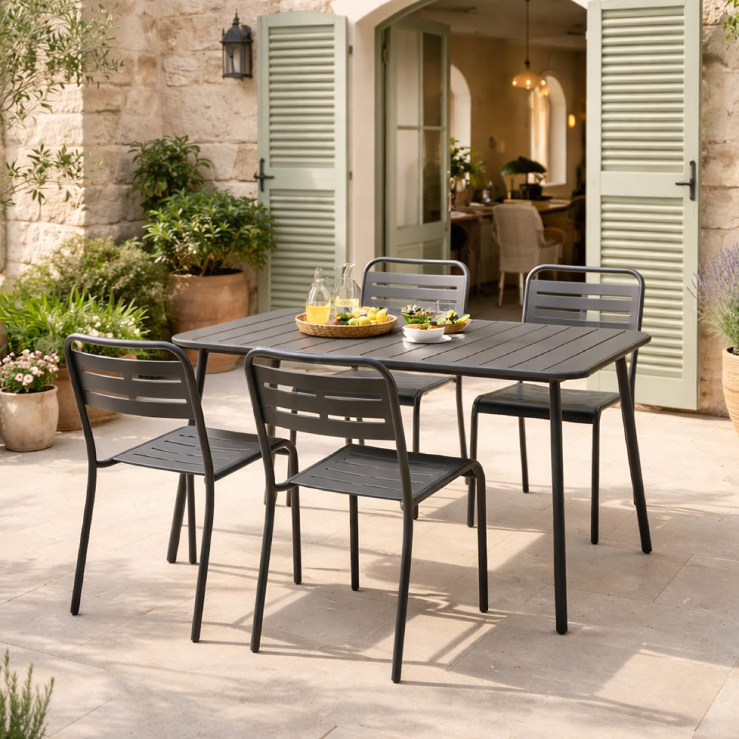 CONCEPT USINE Salon de Jardin BERGAME 4 Places 120 cm Acier Gris