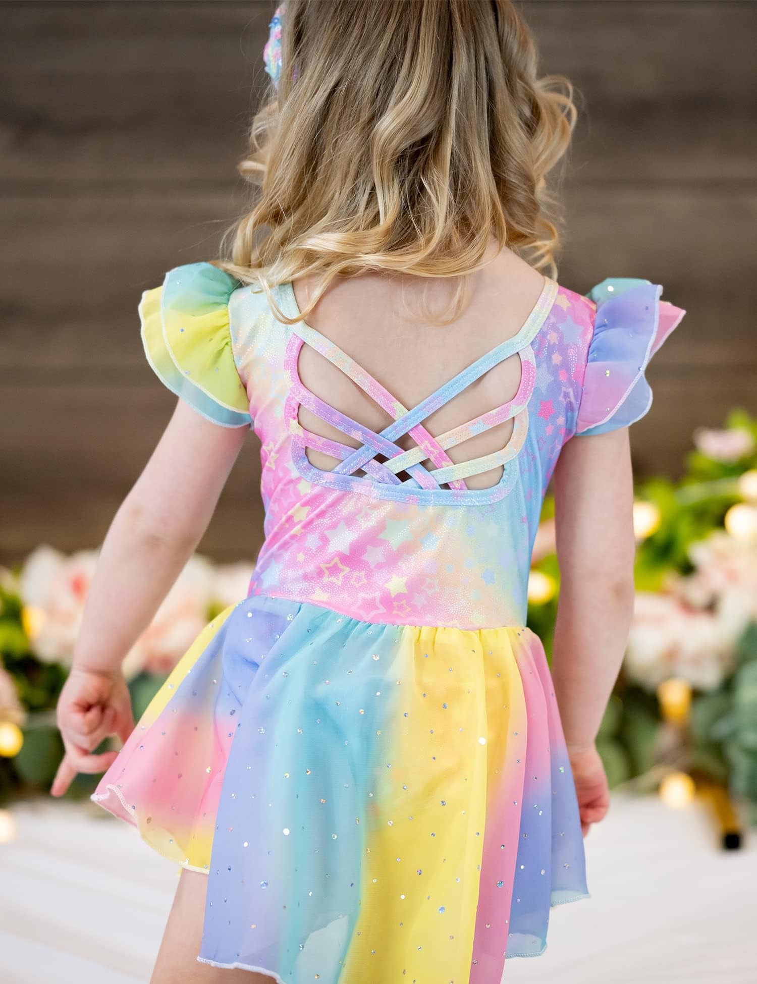 Arshiner Traje de Ballet para Niñas de 2-10 Años Sin Espalda Manga Corta Ropa de Danza Mono de Algodón con Falda Irregular con Lentejuelas