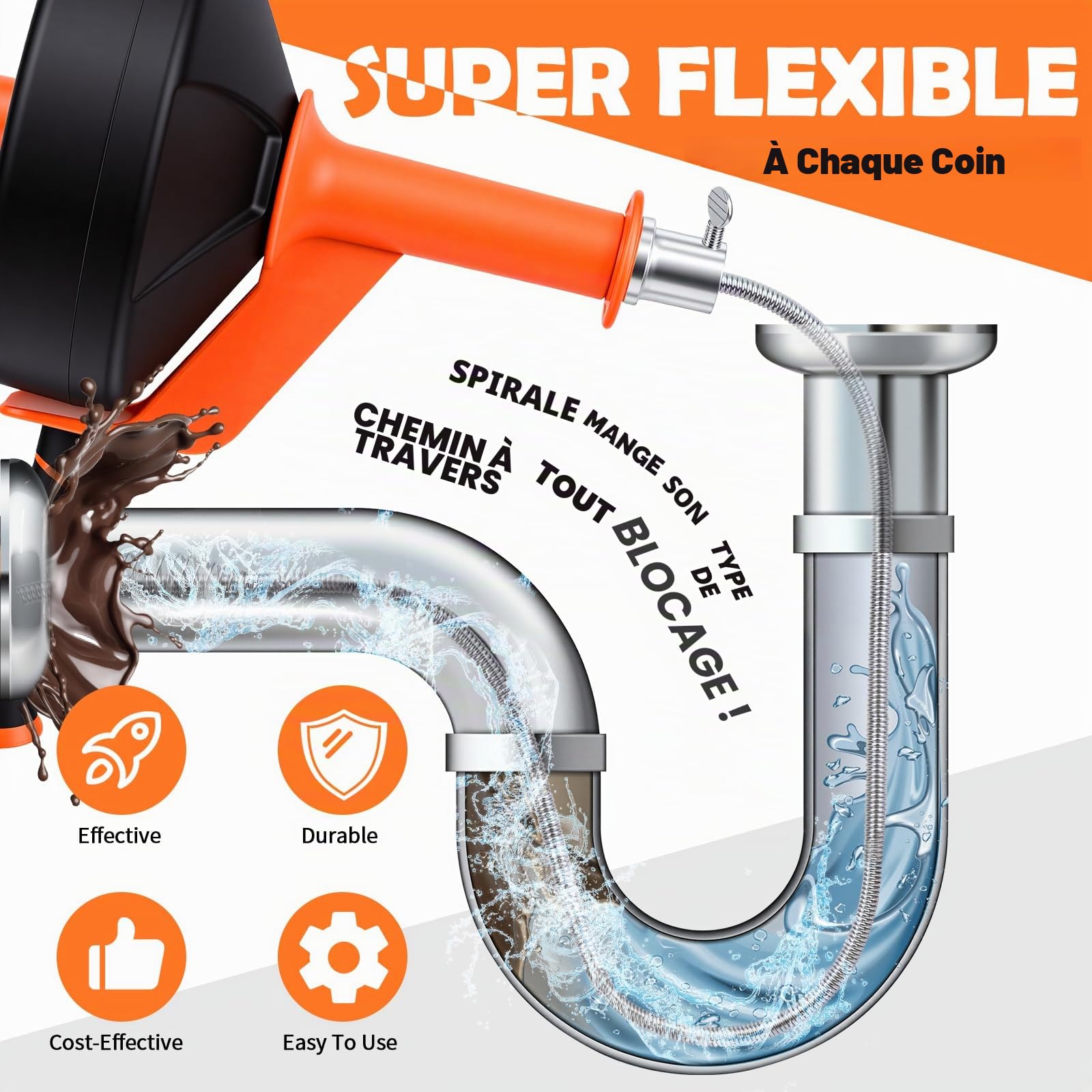 Furet Deboucheur Canalisation, Furet Canalisation 10 Mètres, Spirale de Nettoyage de Canalisation, pour un Nettoyage Écologique des Tuyaux, pour Cuisine, la Salle de Bain, l'Évier et l'Égouttement