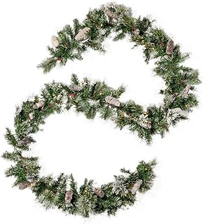 Christopher Knight Home 307393 9-Foot Mixed Spruce Pre-Lit Clear LED Artificial Christmas Garland with Snow and Glitter Br...
