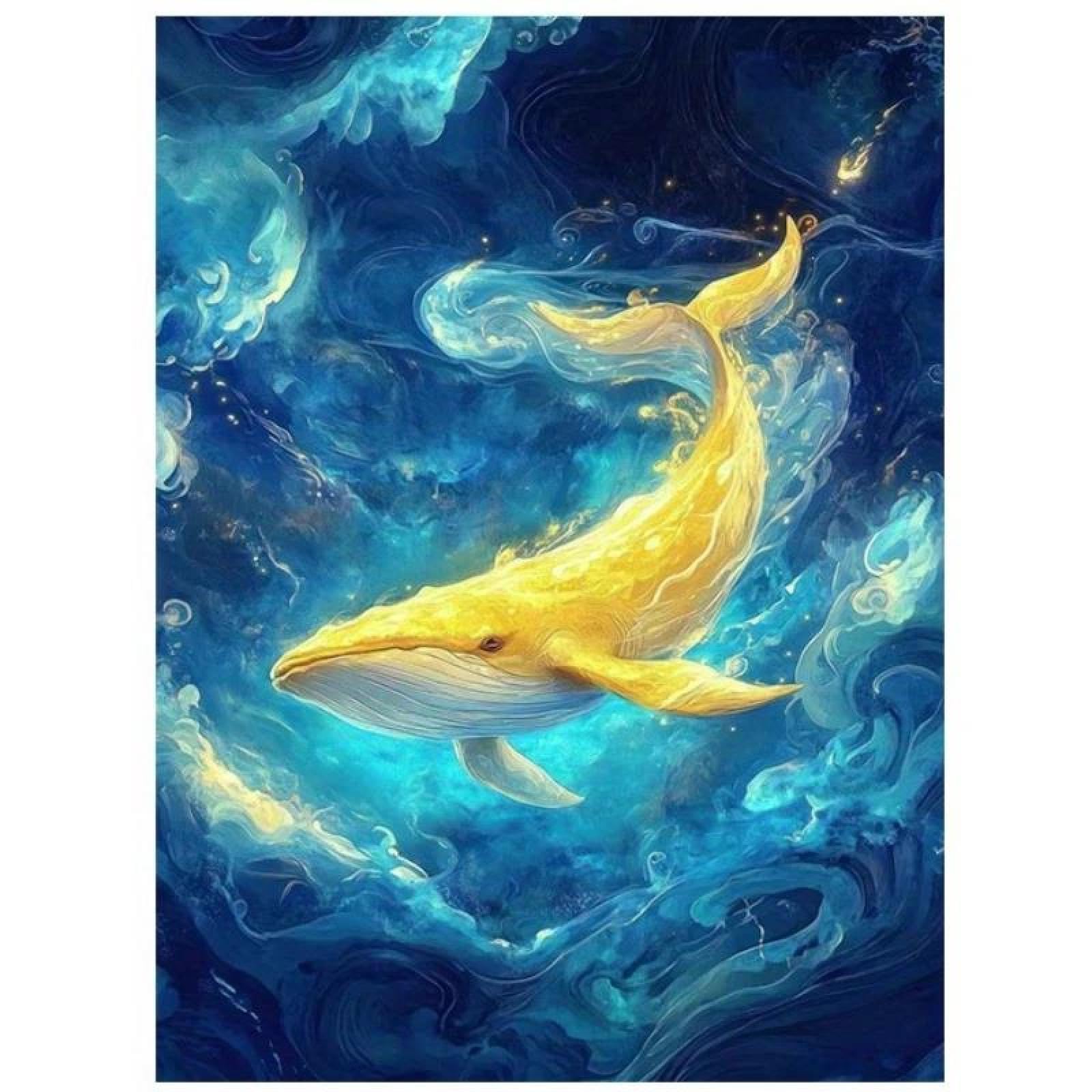 Yocheng Golden Whale Of The Abyss Poster And Prints Blue Golden Swirling Art Canvas Painting Wall Art Picture For Living Room Home Decor 21x30cm No Frame