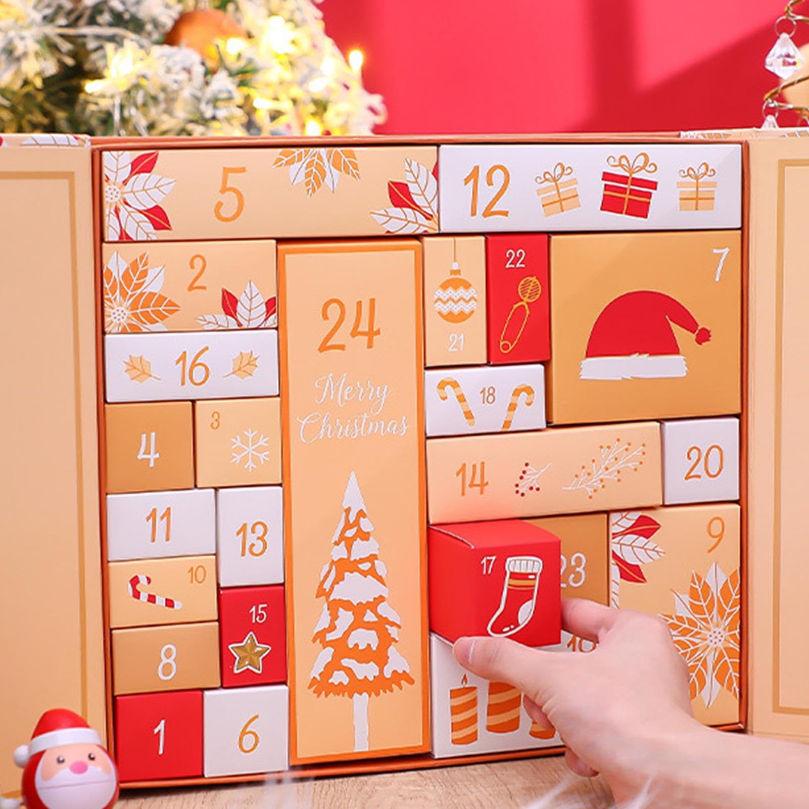 Set di scatole per conto alla rovescia per 24 giorni, scatole vuote in cartone riempibili, per bambini e adulti, per feste divertenti (arancione)