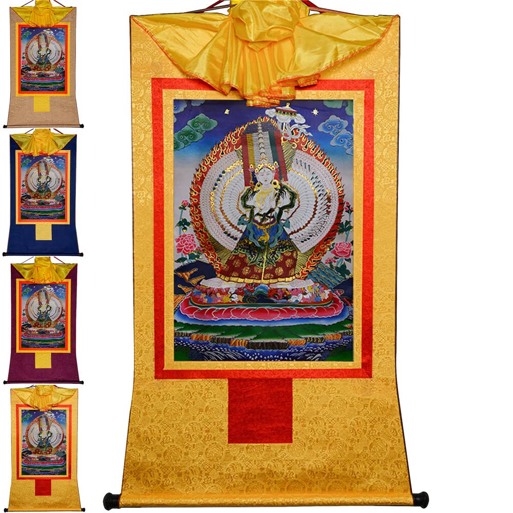 Gandhanra Thangka Tibetano - Usnisa Sitatapatra Thangka - Arazzo di Buddha a Stampa Dorata per Decorazione Zen, Meditazione, Rilassamento Spirituale e Pace