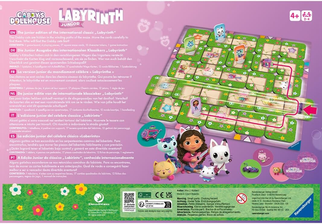 Ravensburger Gabby’s Dollhouse Labyrinth Junior Board Game| Engaging Brain Teaser for Kids & Families | Classic Moving Maze Puzzle Game | Featuring Favorite Gabby's Dollhouse Characters | Ages 4+