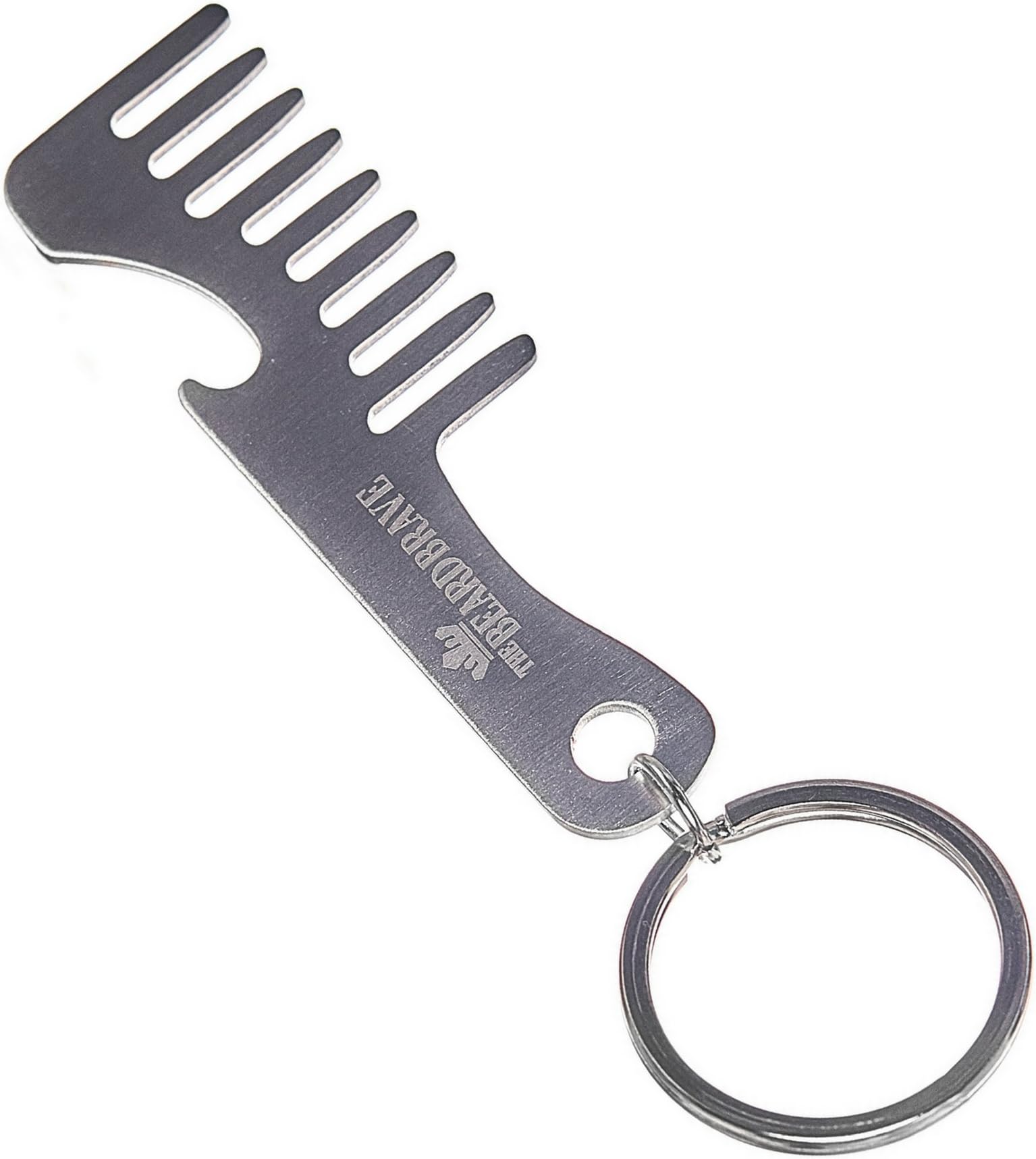 IMPROVED Design - Keychain Bottle Opener - Beard and Mustache Comb for Mens on the Go - Beer Opener - Stainless Steel - Key Ring by The Beard Brave
