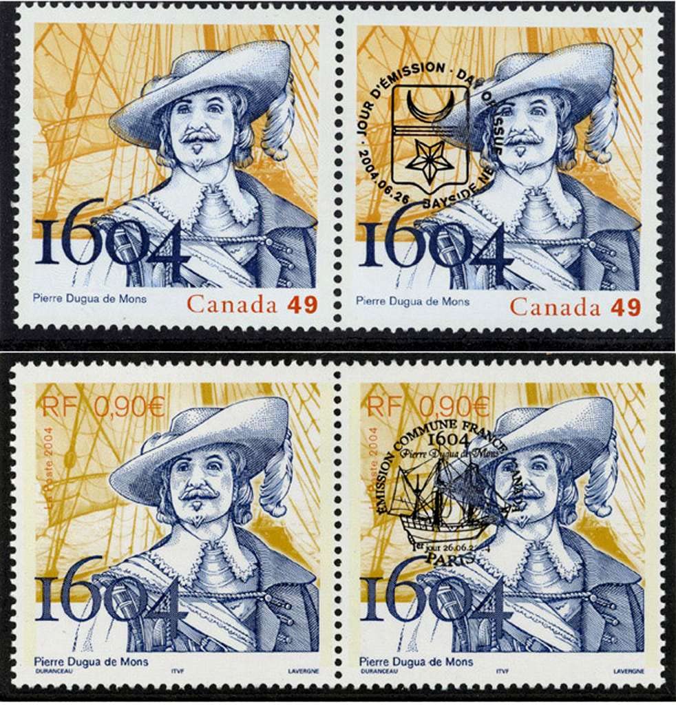 1604-2004 Canada $1 and France 1/4 Euro 2-Coin and 2-Stamp Set