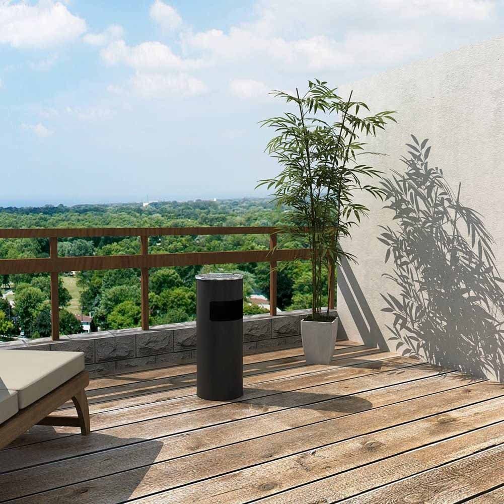 Stojąca popielniczka ze stali nierdzewnej z koszem na śmieci do pomieszczeń publicznych, holu hotelowego, na zewnątrz, stacja dla palących, czarna, 25 x 60 cm i stylowa
