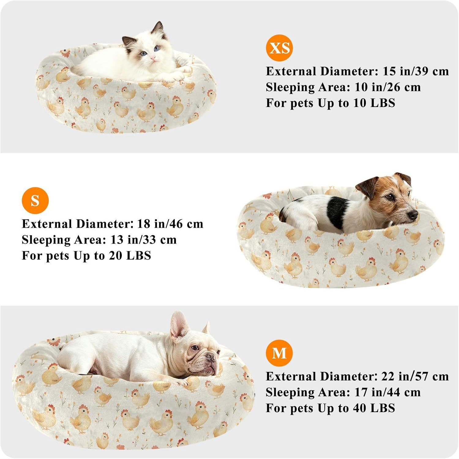 Wudan Pet Cat Beds Calming Anti Anxiety Fluffy Dog Pillow Bed for Small Size Pets Supplies M Cartoon Cute Chicken Beige