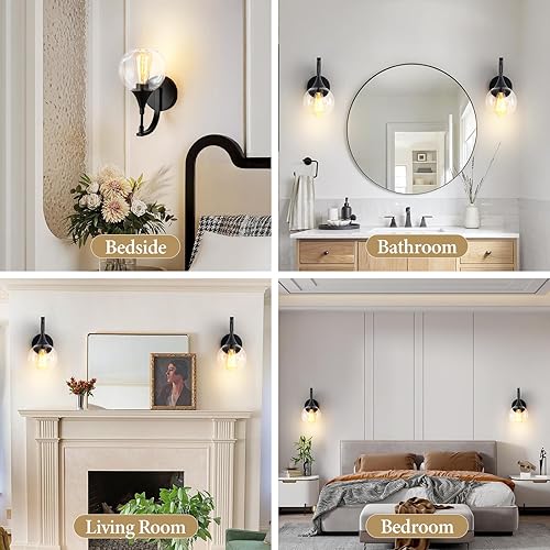 Miniatura 9 de Lámpara de pared negra, moderna lámpara de tocador con pantalla de vidrio transparente de 4.9 pulgadas, luces de pared de granja para sala de estar,