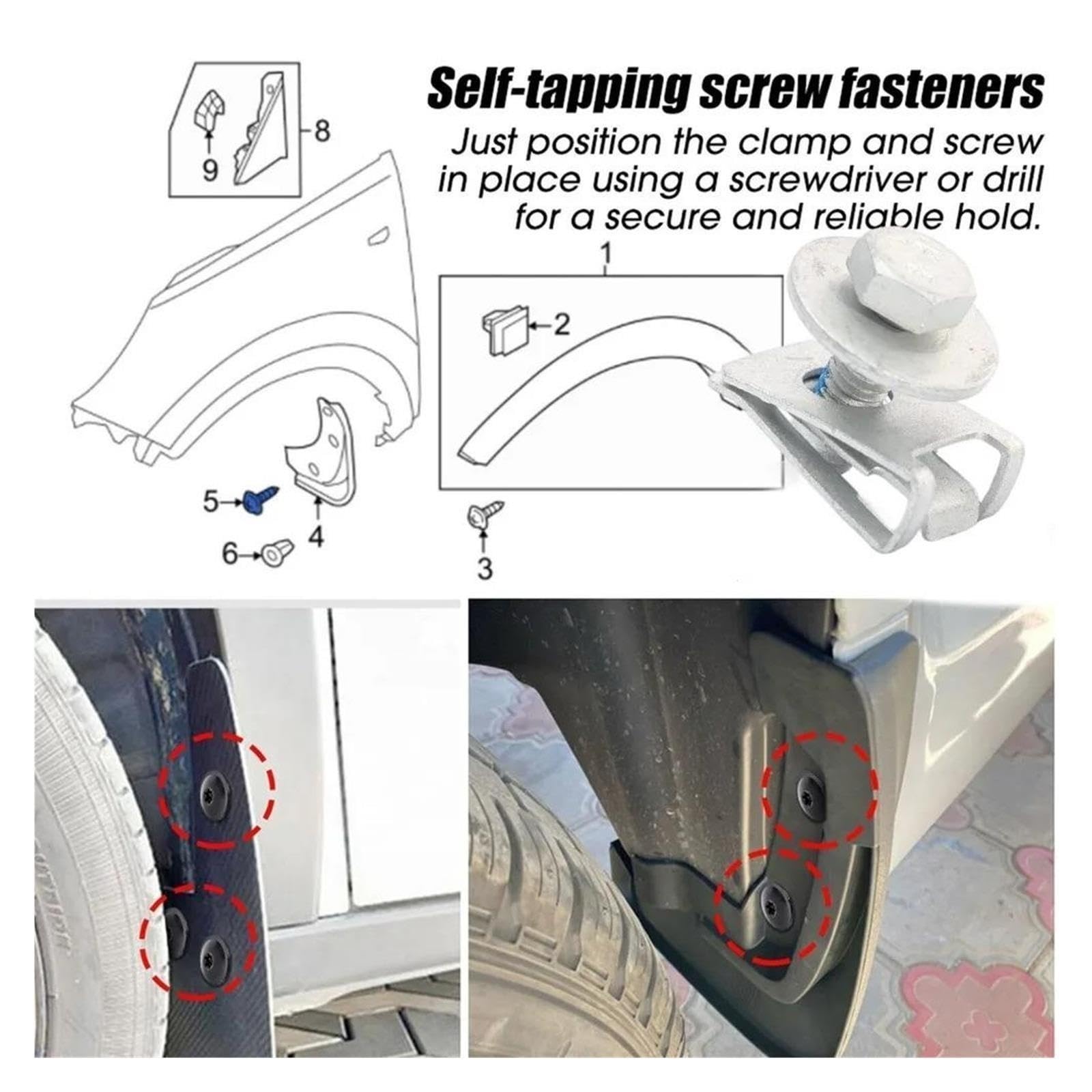 M6 Metall-Sechskantschrauben mit U-förmiger Mutter, Unterlegscheibe, universelles Auto-Kotflügel-Liner, Stoßstange, Motor, Spritzschutz, Befestigungsschrauben(50set)