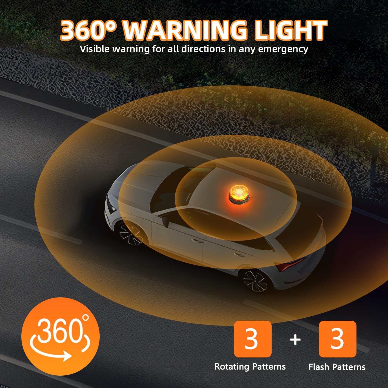 Luce LED stroboscopica lampeggiante, 6 Funzioni Flash Rotazione 12V/24V lampeggiante trattore con 30cm Cavo, arancione per Trattore Camion Auto E-MARK E9 -Montaggio a vite