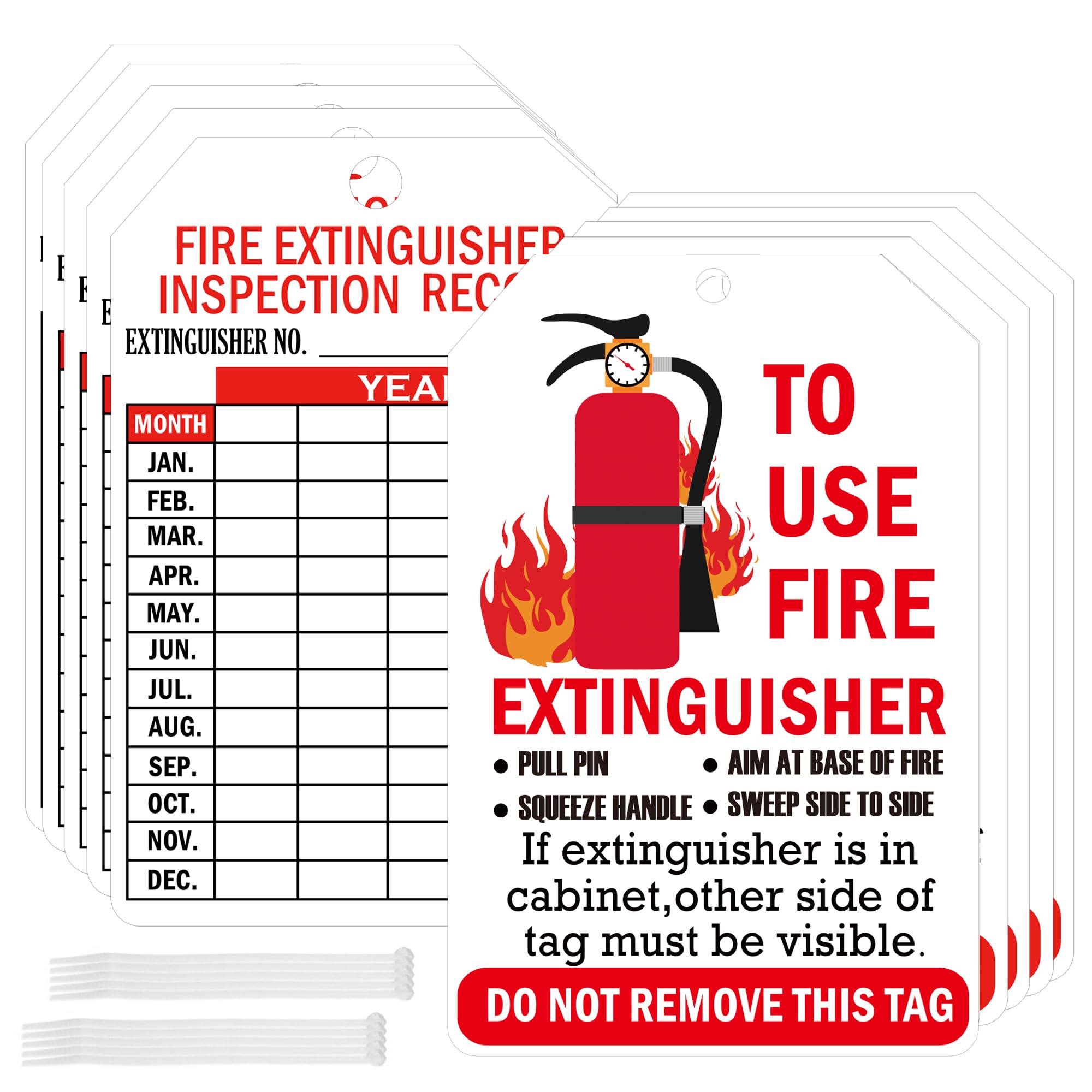 SMARSTICKER 50 Set Monthly Fire Extinguisher Inspection Tags Record Year Fire Extinguisher Inspection Tags 3.3 x 5 Inch Red