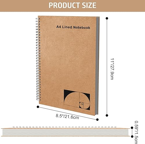 Vista 24 de Cuaderno de espiral de puntos A4, paquete de 2 diarios grandes en espiral para escribir, 200 páginas, cuadernos de papel punteado de 3.53 oz/m²