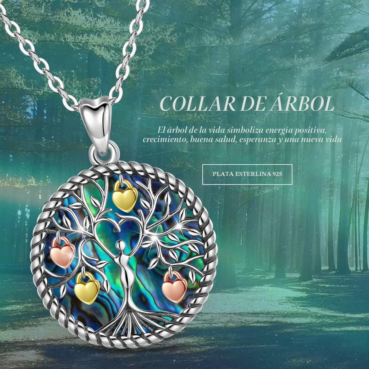 Eusense Colgante Árbol de la Vida, Collar Familia Plata 925, Regalo Joyería para Mujer Niñas