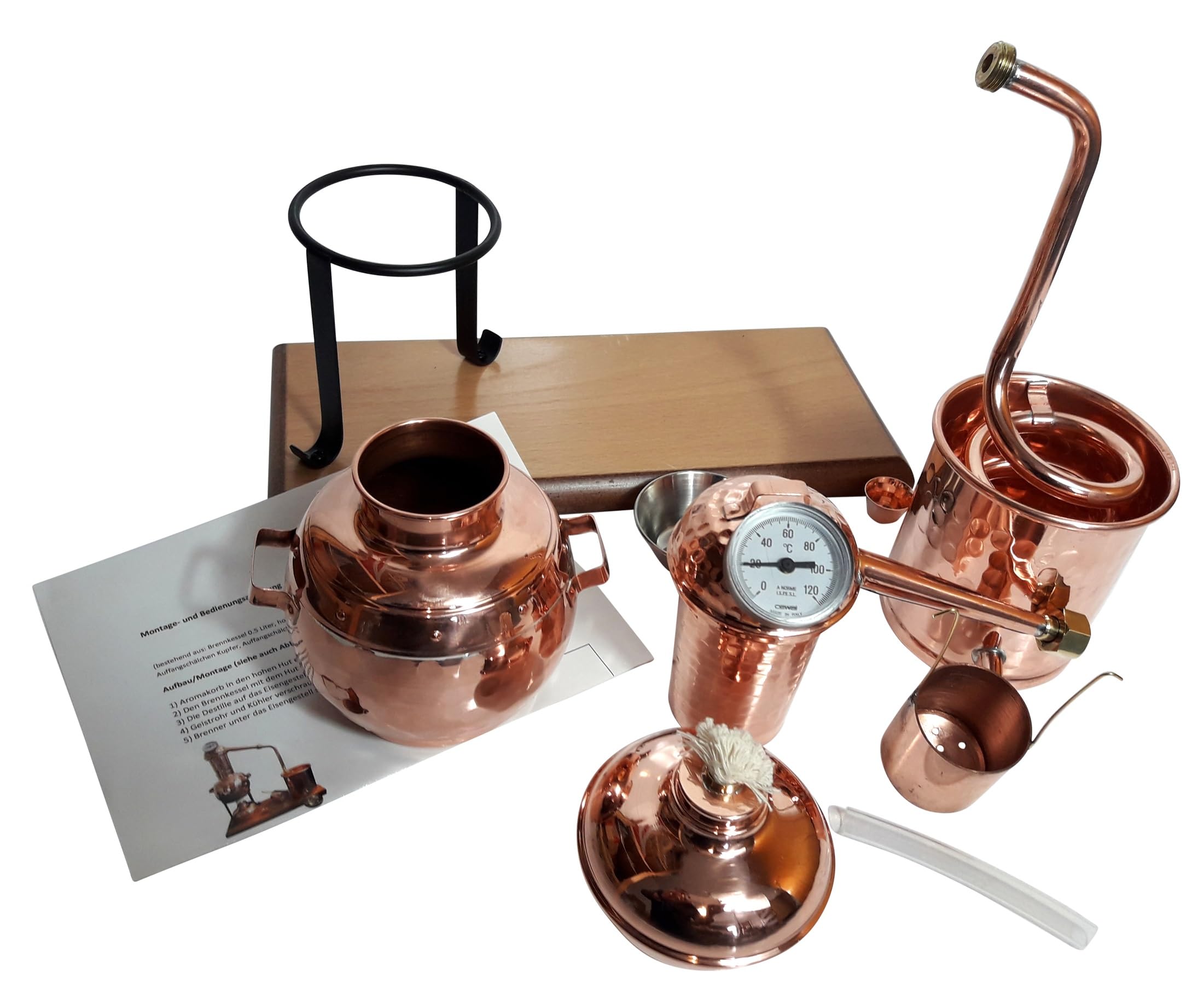 Destille 0,5 Liter Modell Kalif mit Aromakorb, Thermometer und Spiritusbrenner | Destillieranlage für Hydrolate (Pflanzenwasser)