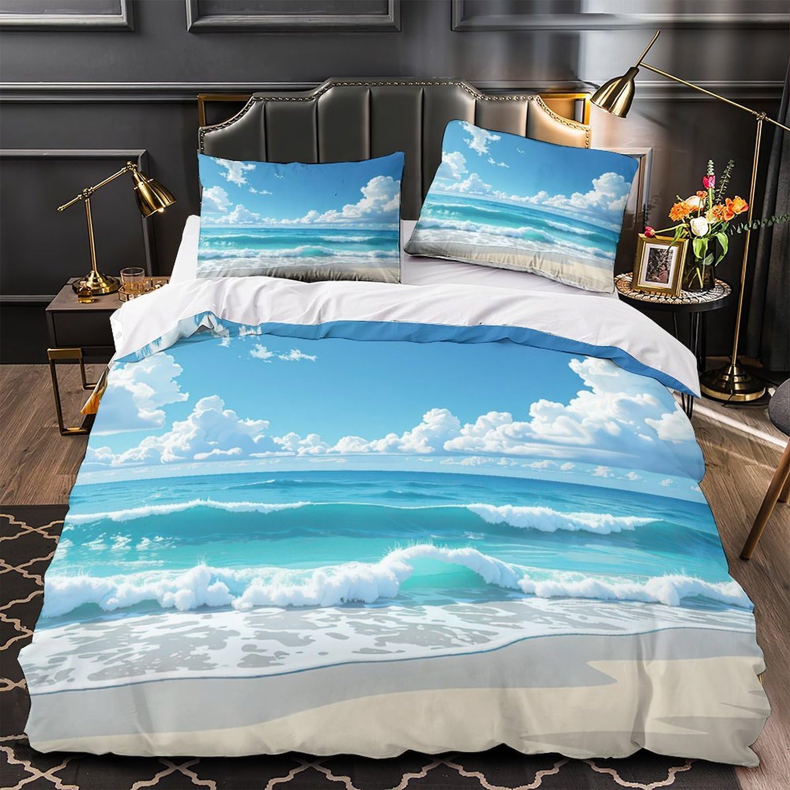 Parure de lit plage 3D en microfibre 135x200 cm avec housse de couette confortable