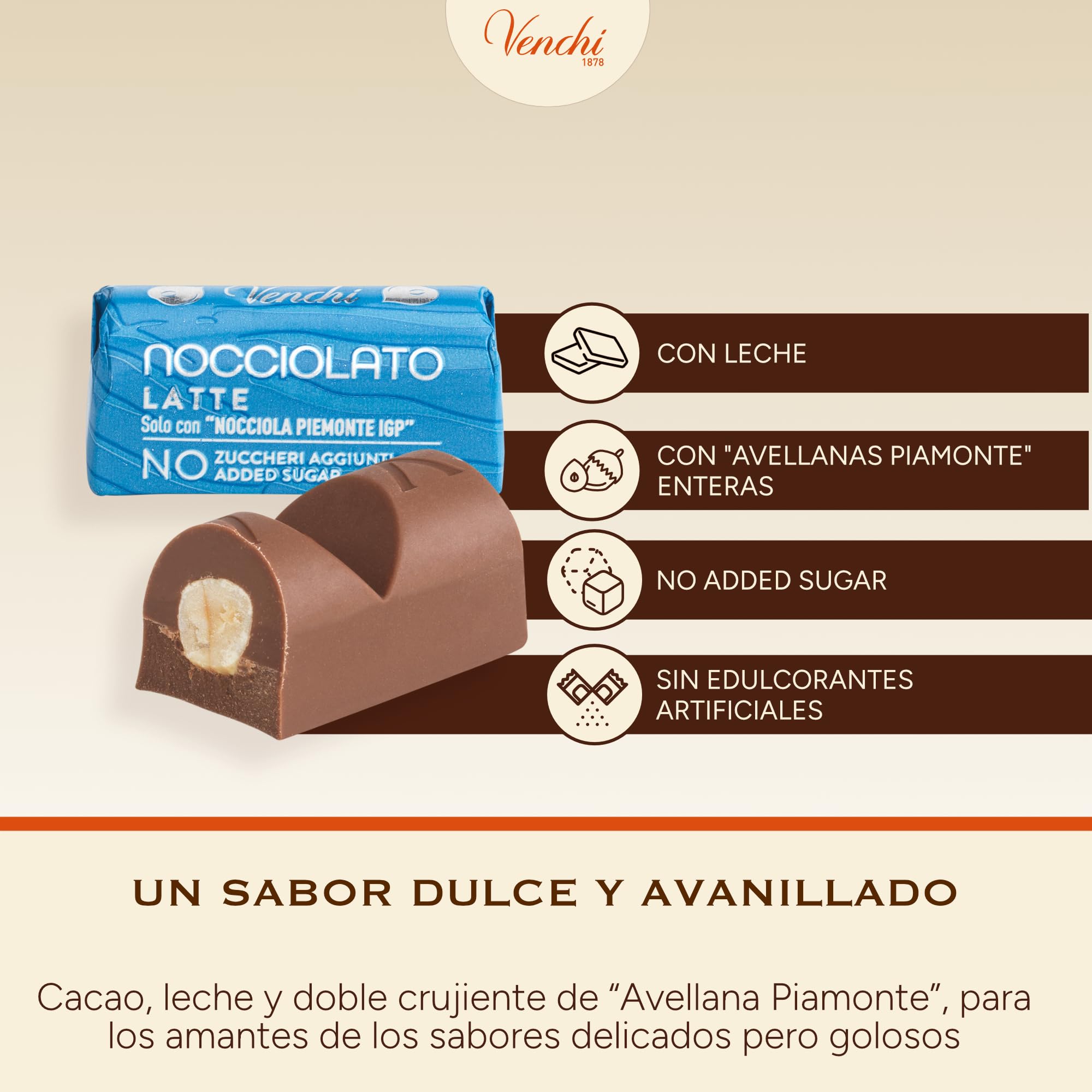 Venchi - Minilingote de Chocolate con Leche con Avellanas -70 % Azúcares - Bombón con Avellanas del Piamonte IGP Enteras, 1 kg - Sin Gluten