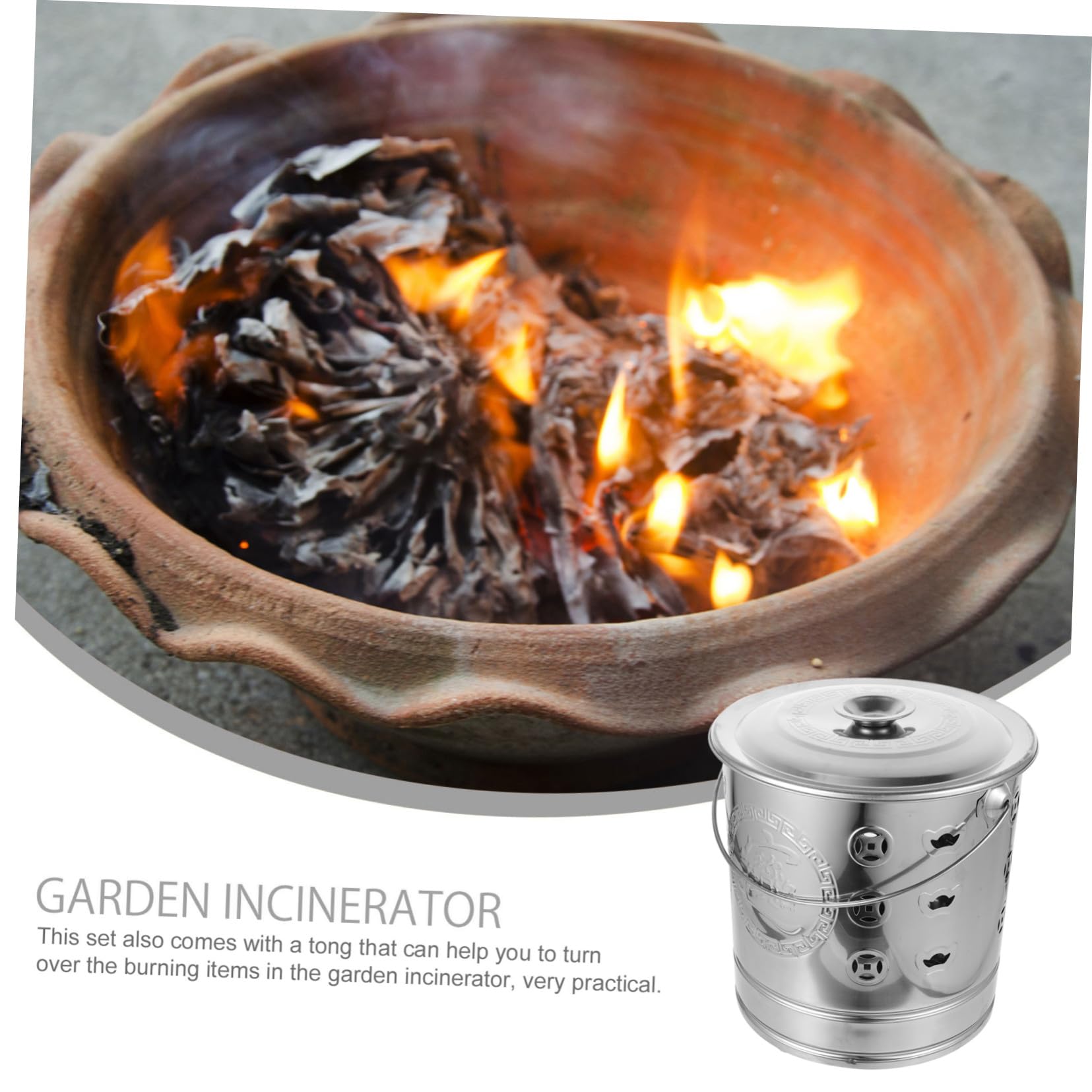 PLAFOPE Cubo Calor Incinerador Resistente Dinero de Acero Inoxidable de al Ligero, para Jardín y Ceremonias, Uso Doméstico