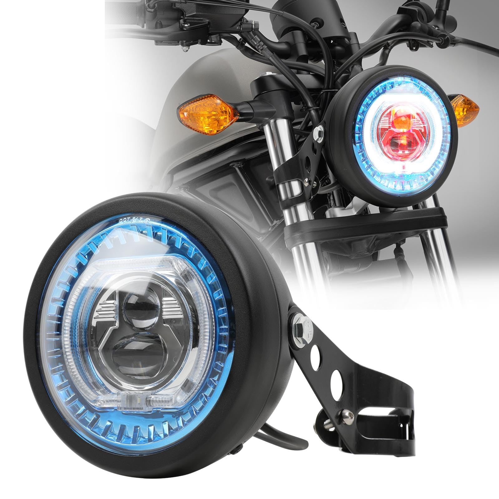 DREAMIZER 5,75 Zoll Motorrad Scheinwerfer-LED mit Halterungen, Universelles Wasserdichtes Motorrad Scheinwerferlicht Kompatibel mit Harley Yamaha Honda Cafe Racer Bobber Chopper