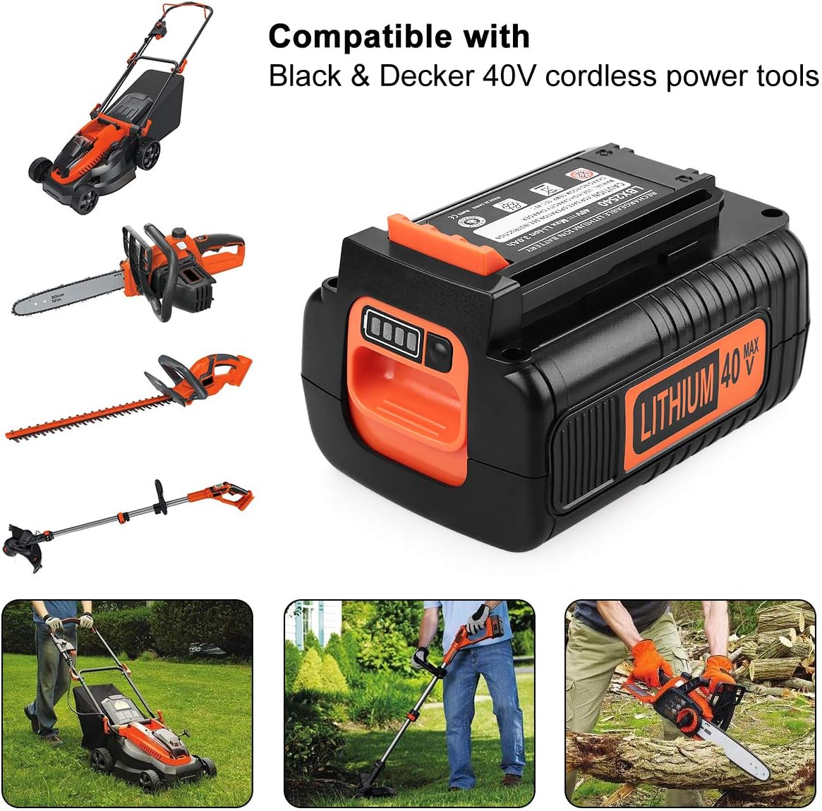 energup 40V LBX2040 3.5A Compatible with Black & Decker 40V MAX Lithium Battery, LBXR36 LBX1540 LBXR2036 LST540 LCS1240 LST136W LSWV36 for All 40Volt Black and Decker Battery Power Tools - Image 3