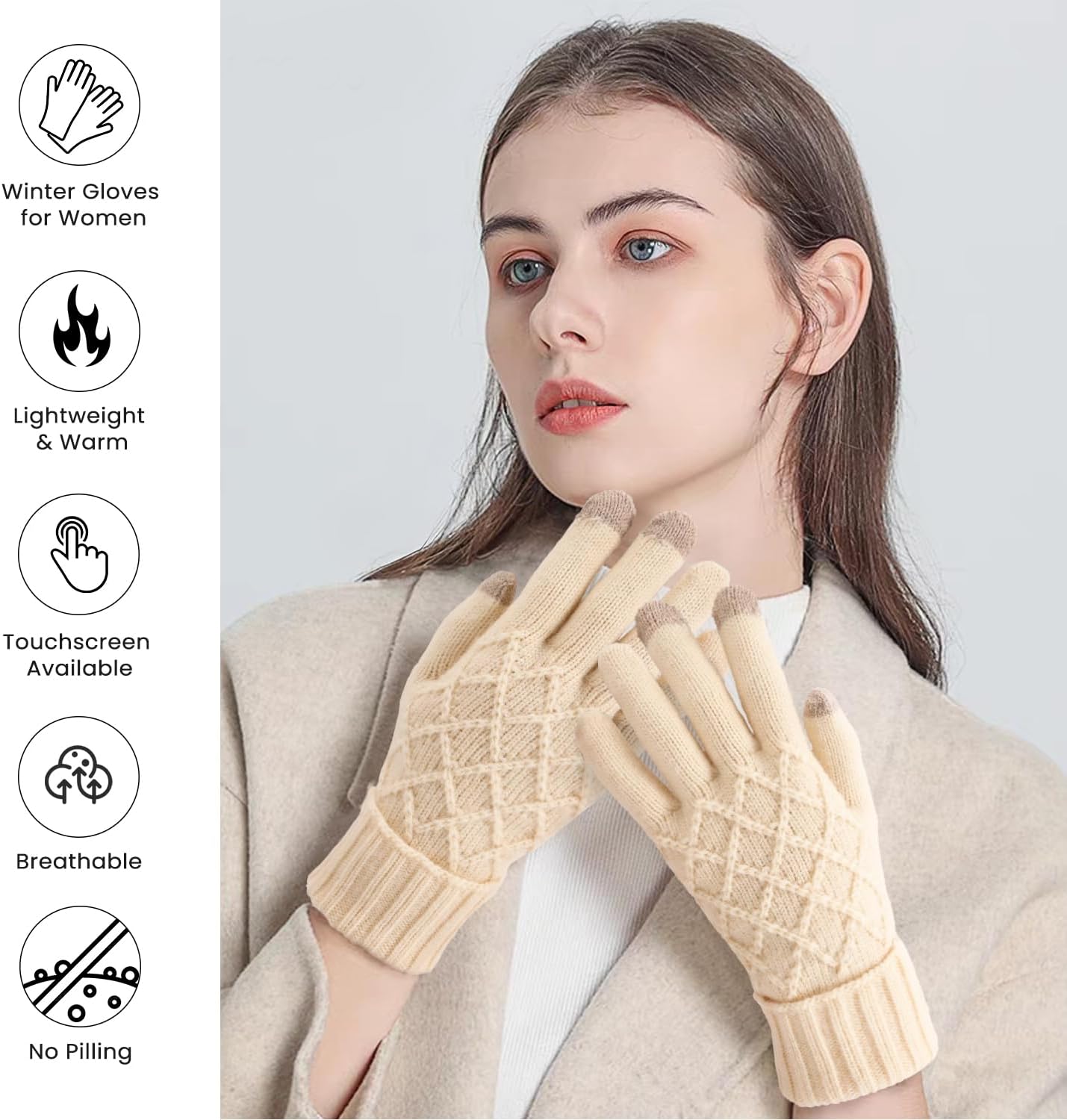Tavaleu Winter Gloves for Women, Warm Thick Three-finger Touchscreen Glove, Knit Elastic Gloves for Cold Weather - Image 5