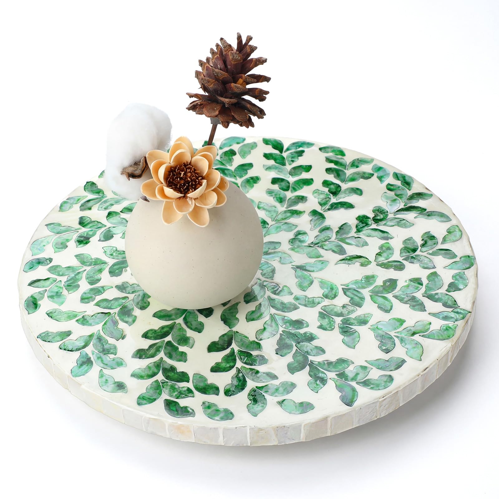 Amazon.com: Reallnaive Mother of Pearl Lazy Susan, Round, Green