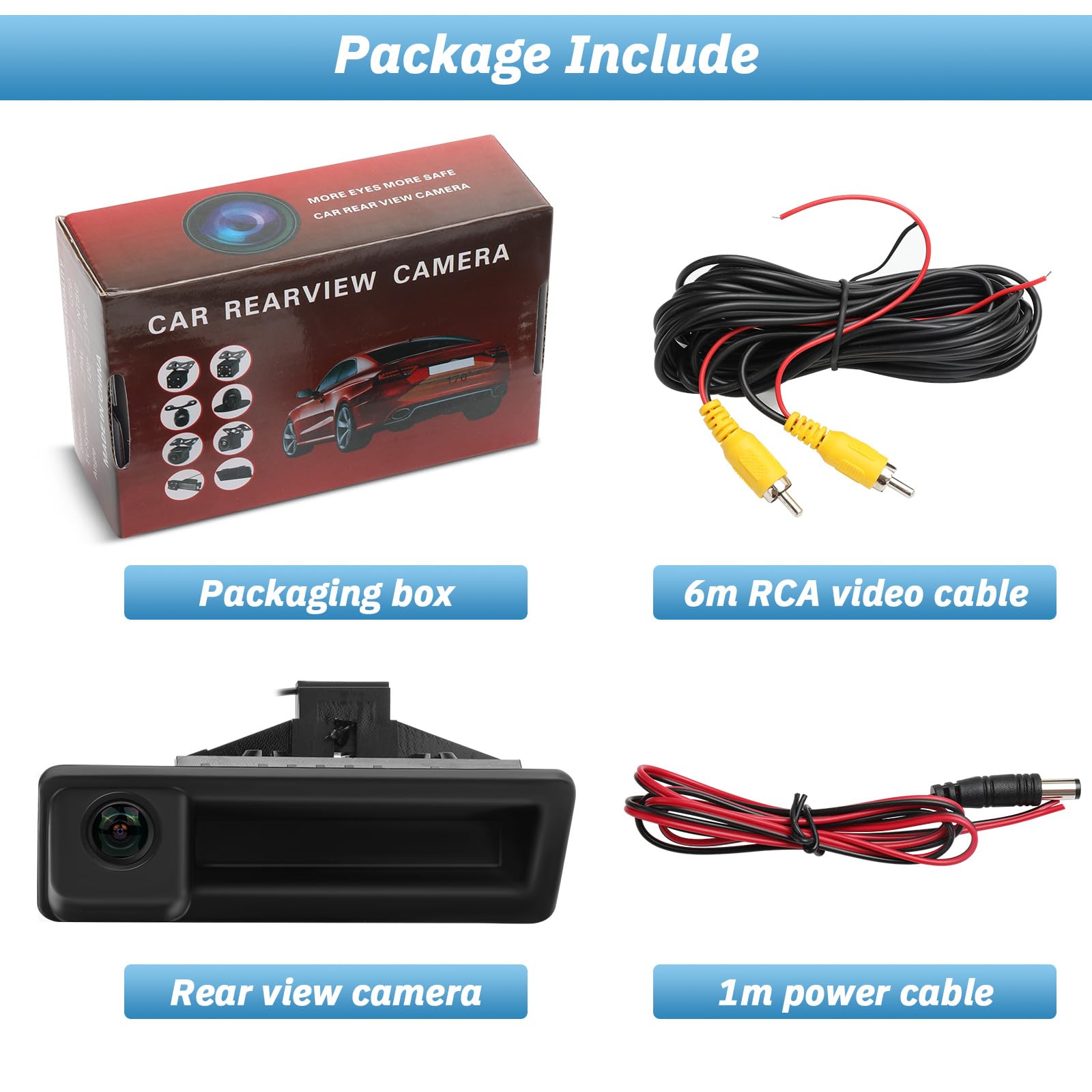 Caméra de Recul Voiture pour BMW E60 E61 E70 E71 E72 E82 E88 E84 E90 E91 E92 E93 X1 X5 Grand Angle 170 Degrés de Vision Nocturne de Voiture Caméra de Recul étanche Intégré dans la Poignée de Coffre