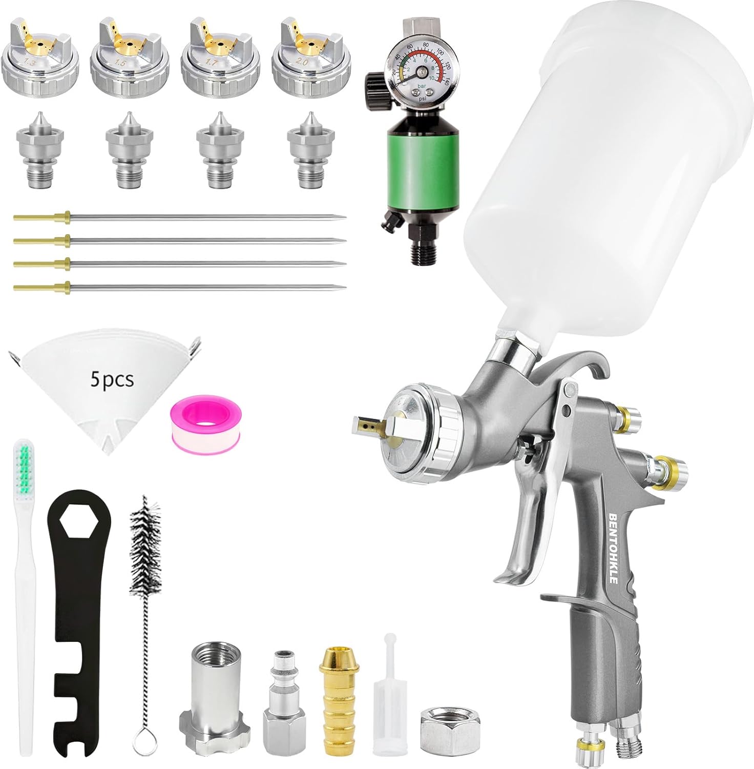 D1 LVLP Air Spray Gun Kit with 10Pcs 600ML Disposable Mixing Cups 1.3/1.5/1.7mm Nozzles Automotive Paint Gun Sprayer for Car House Painting Furniture