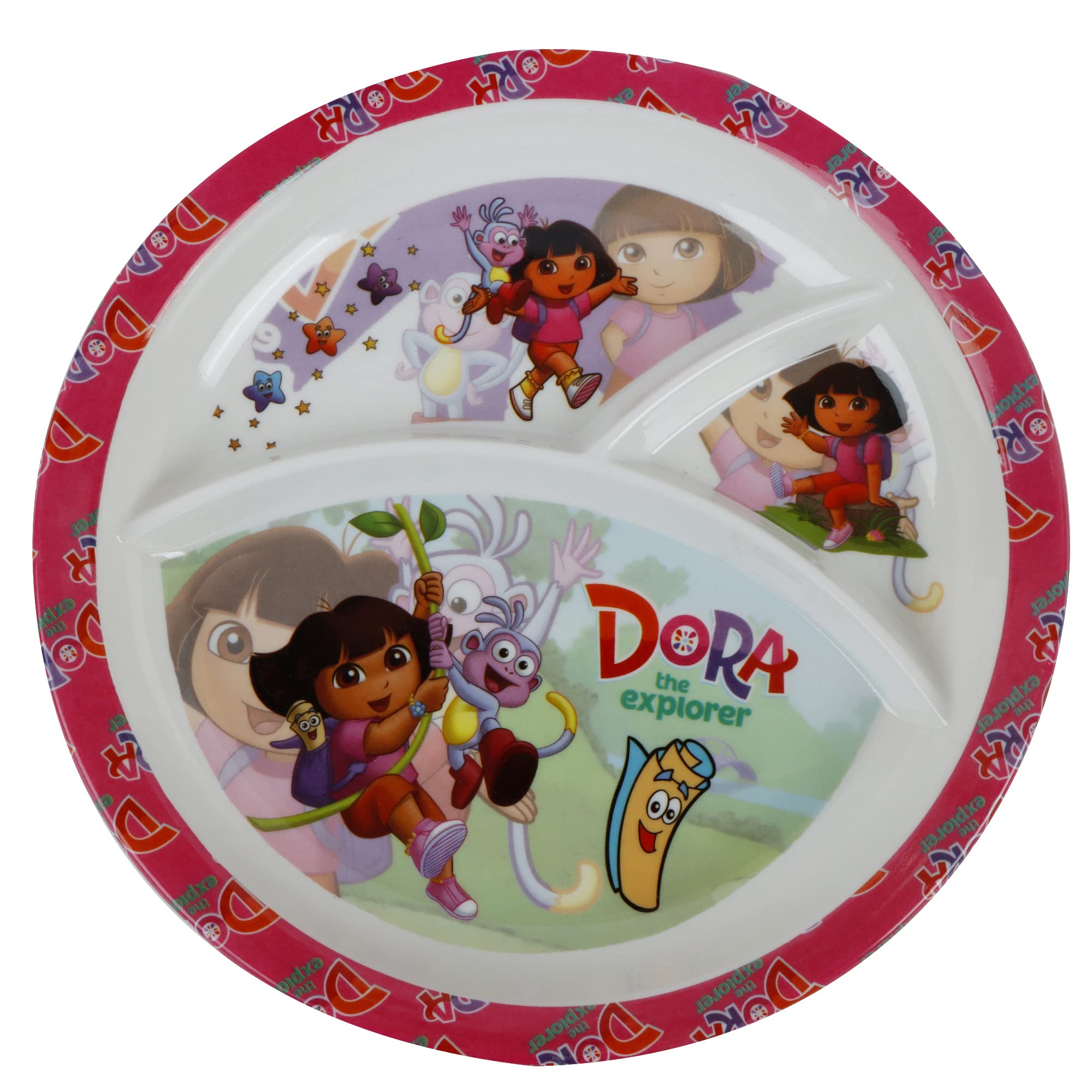 Melamine Kids Plate | Round 3 Section 10'' Multicolor Plate with Cartoon Prints for Boys and Girl | Food Serving Plate (Dora)-image-13