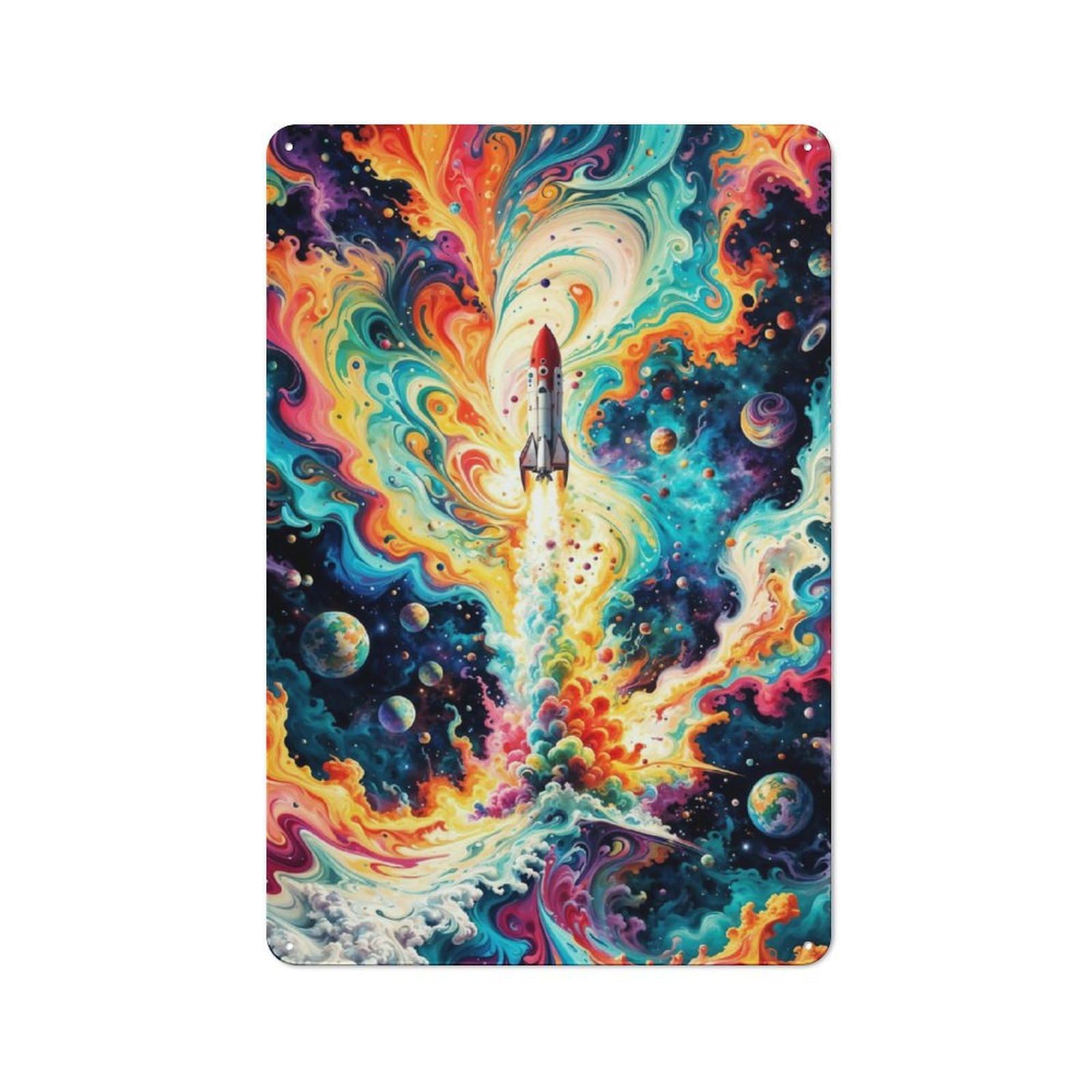 Junmoney Rocket Space Tin Wall Plaque 30X20cm With For Man Cave Or Games Room, A New Home Present For Leisure-Room Decor Enthusiasts