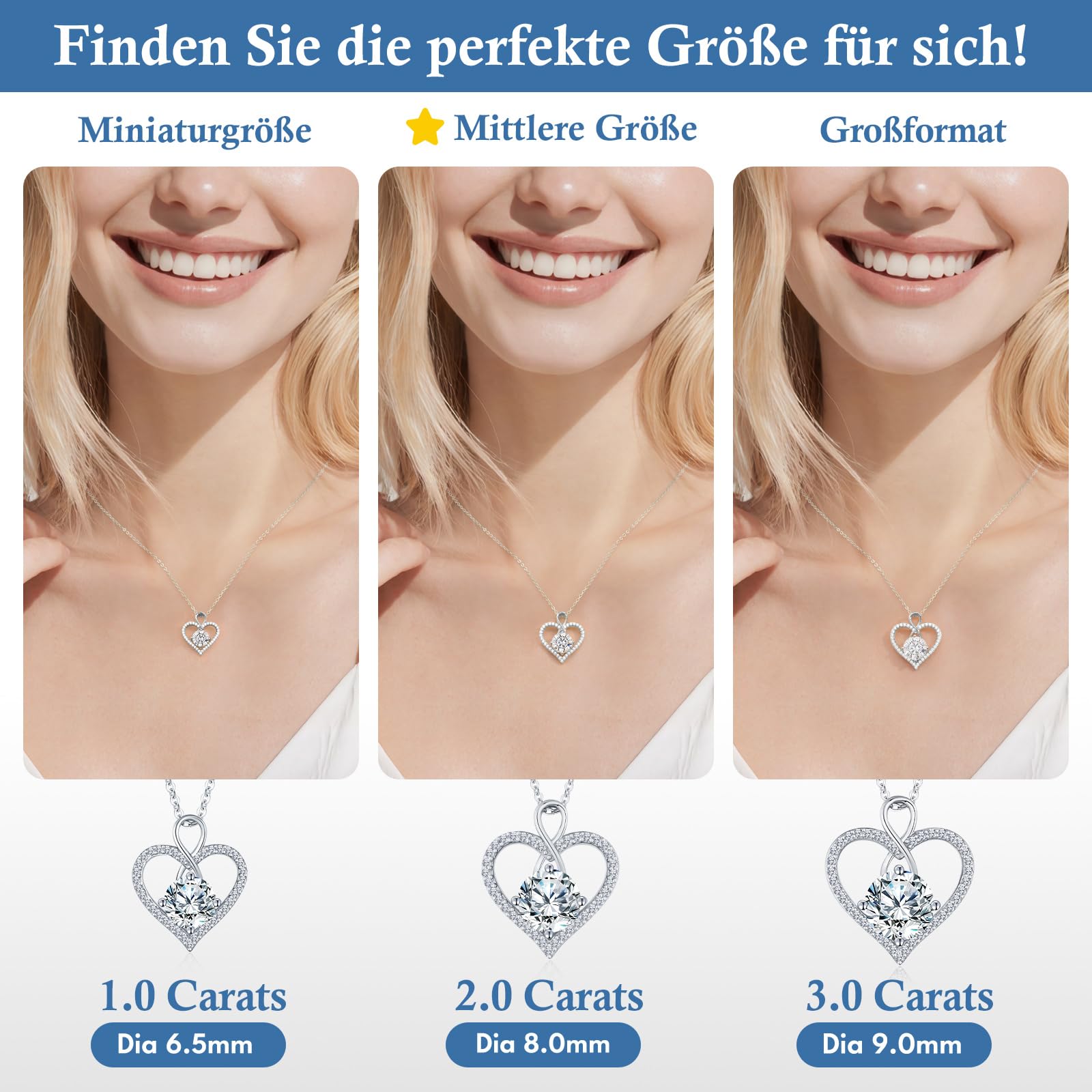 LOUISA SECRET Frauen Halskette Infinity Herz Eternal Mini Herz Moissanite | Runde Halskette 925 Sterling Silber Kette Damen mit Anhänger,Geburtstag Geschenk Valentinstag Schmuck Weihnachtstag