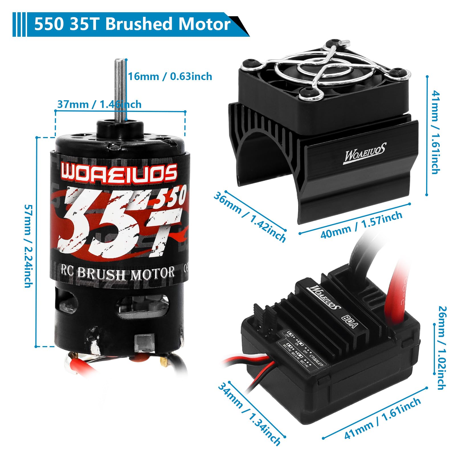 550 35T Motore Spazzolato & ESC & Dissipatore 1/10 RC Camion Auto Redcat Axial HPI