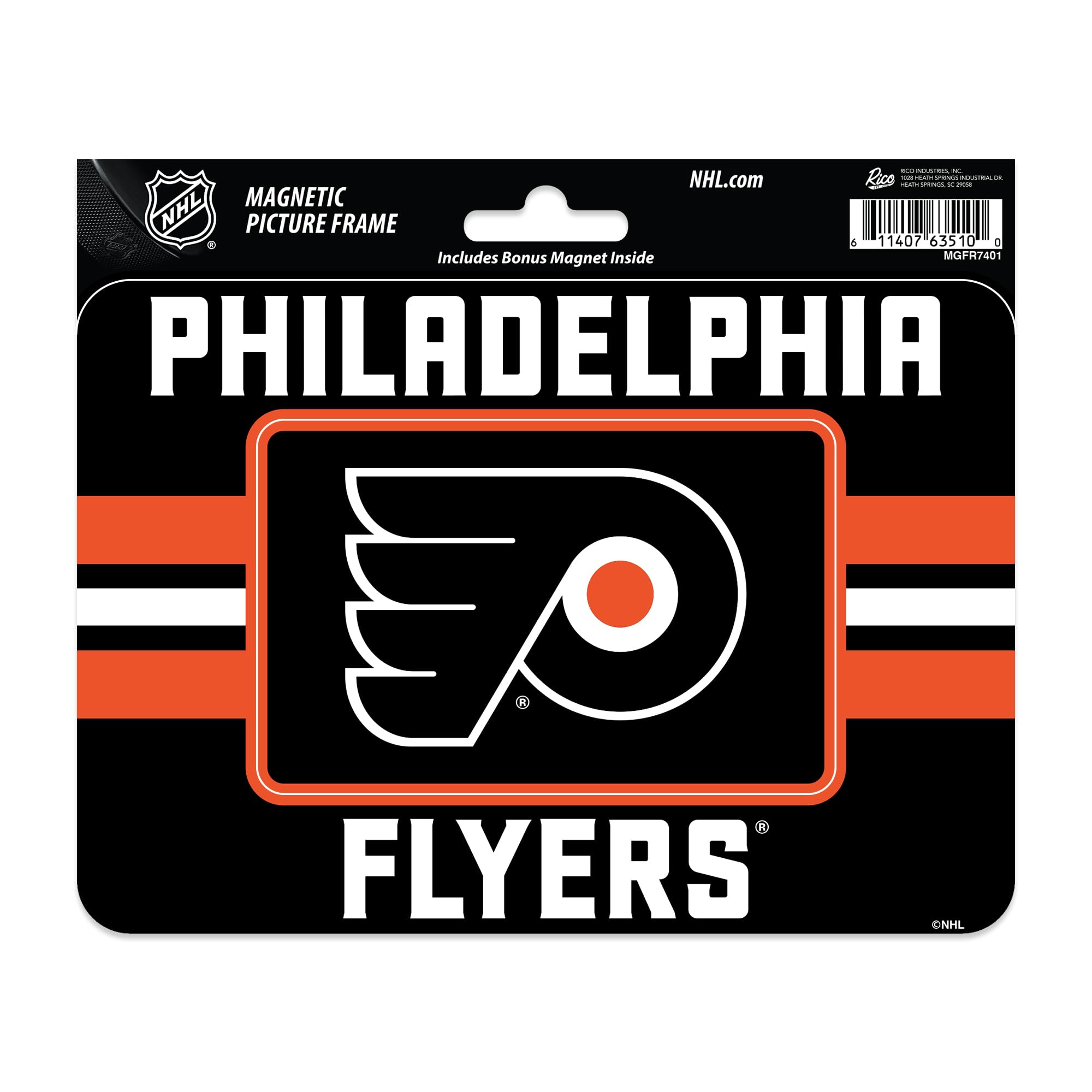 Rico Industries NHL Hockey Philadelphia Flyers Stripes Magnetic Picture Frame (5"x6.75") & Magnet Combo Set - Home Décor - Regrigerator, Office, Kitchen