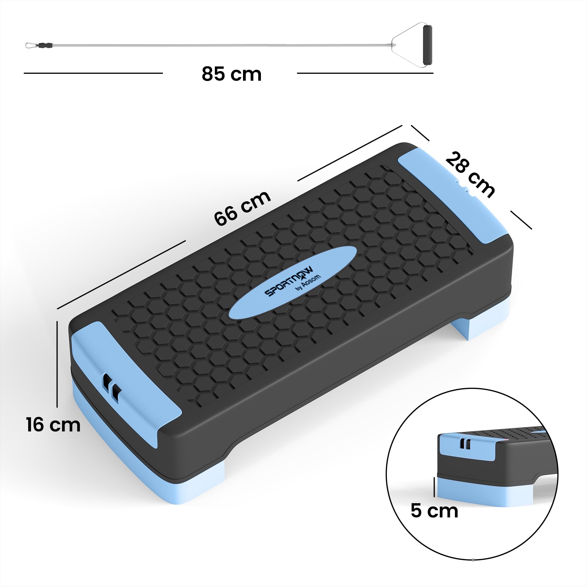 SPORTNOW Step z regulacją wysokości, fitness, 2 stopnie (11/16 cm), niebieski | Stepper aerobowy, 2 taśmy oporowe, mata antypoślizgowa, antypoślizgowa ławka do kroku, do domu, studia fitness, biura