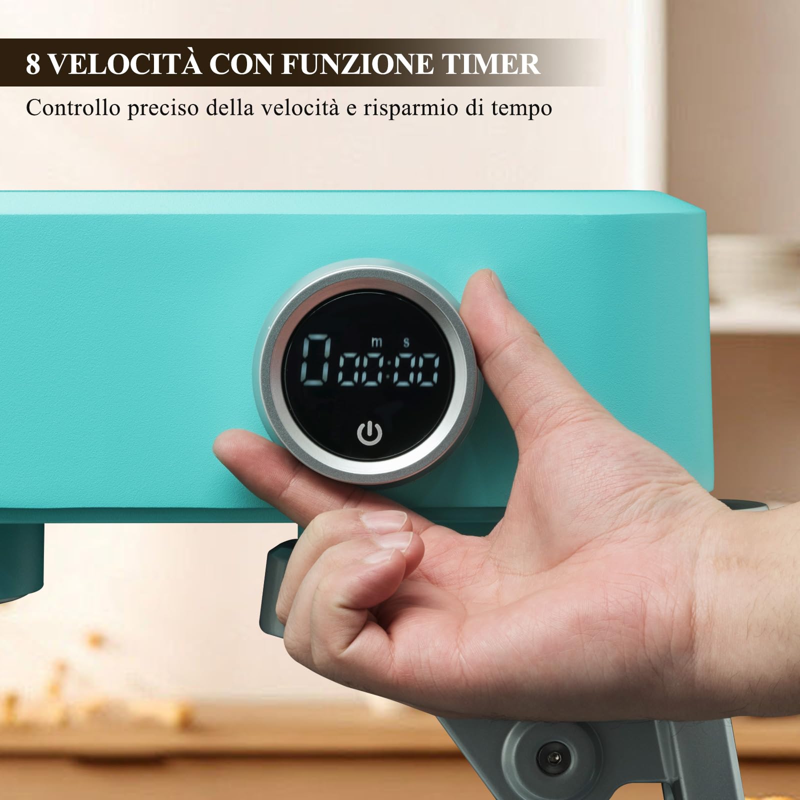 Impastatrice Planetaria Kraftsman in Metallo, 5L Robot da Cucina Multifunzione, 800W, 8 Velocità con Timer, Impastatrice Professionale con 4 Fruste in Acciaio Inox, Ideale per Impasti Duri (Blu)