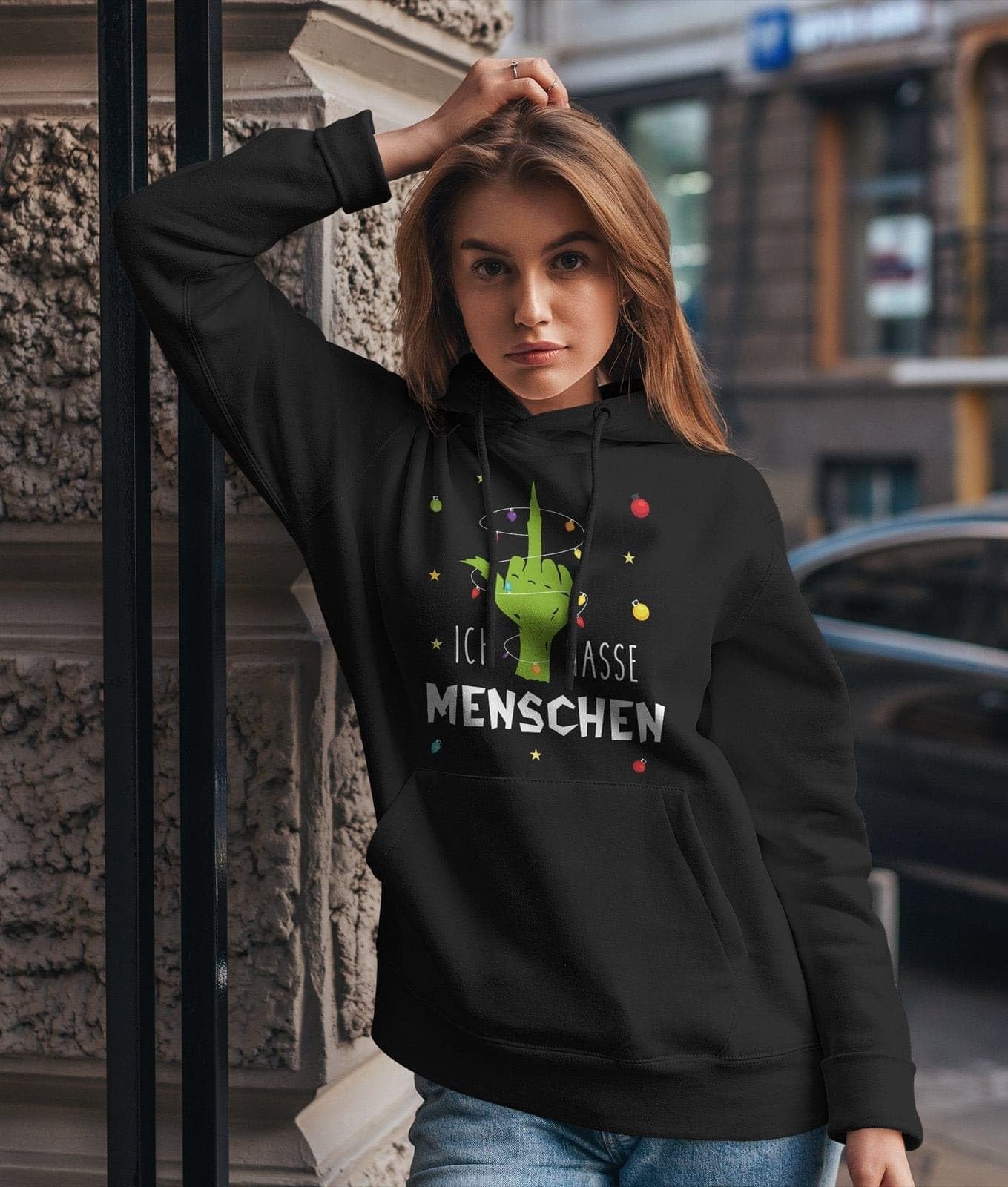 Tassenbrennerei Grinch Hoodie - Pullover - Ich Hasse Menschen - Weihnachtspullover mit Spruch lustig - Anti Weihnachten