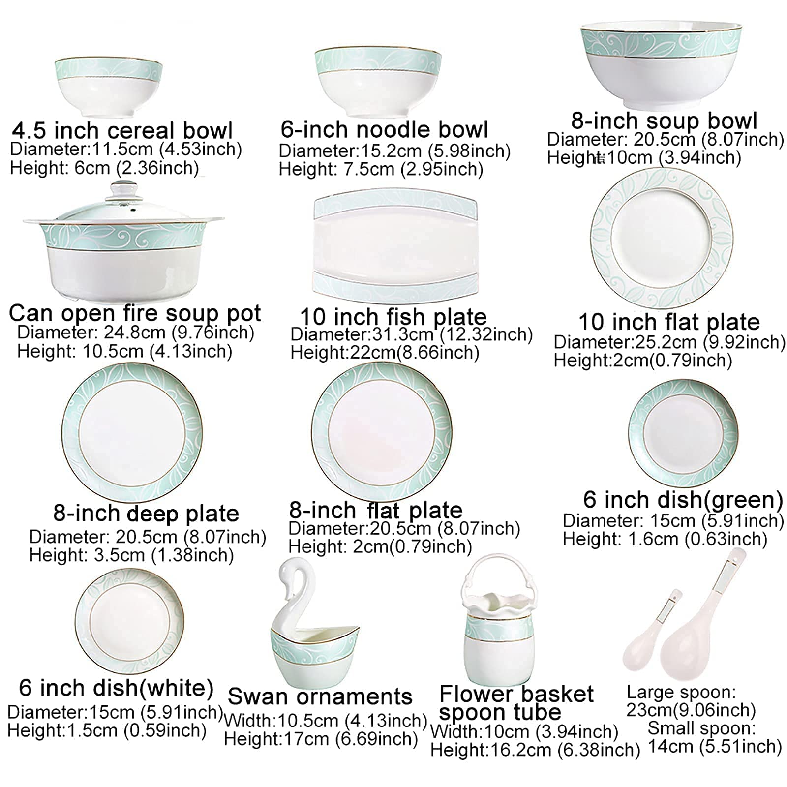 H3TF5J 56-częściowy zestaw zastawy stołowej, zastawa stołowa z porcelaną z węglem kości, zniszczona i trwałe zastawa stołowa, zastawa stołowa dla 12 osób, zastawa stołowa w parametrach domowych