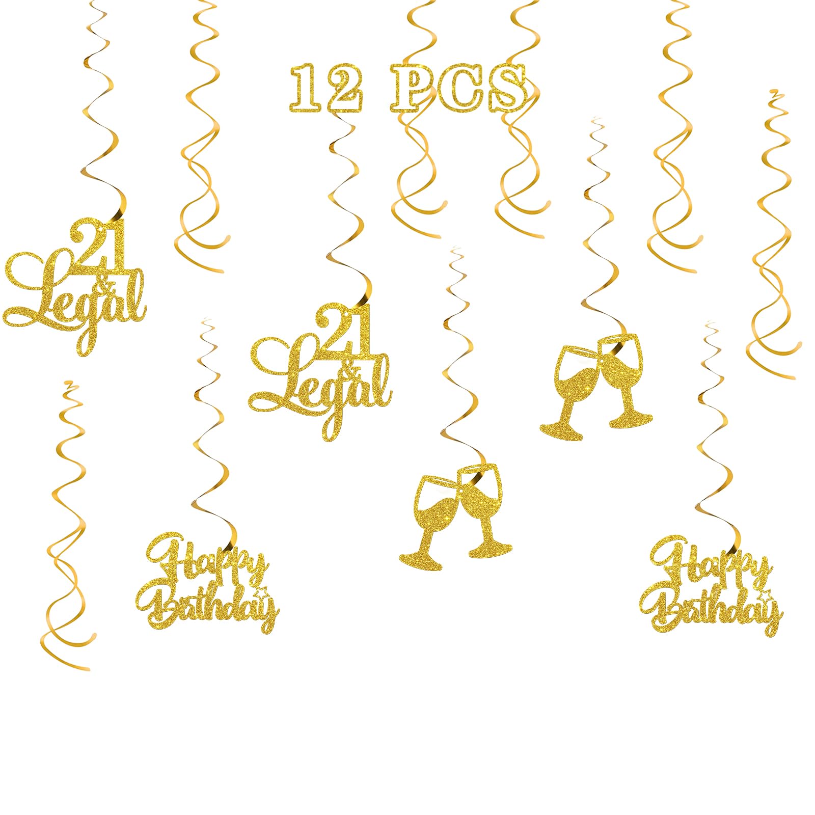 Maicaiffe 21 & Legal Hanging Swirl Decorations - Glitter 12 Pcs 21st Birthday Party Supplies - Boys Girls Birthday Streamers - 21 Years Old Birthday