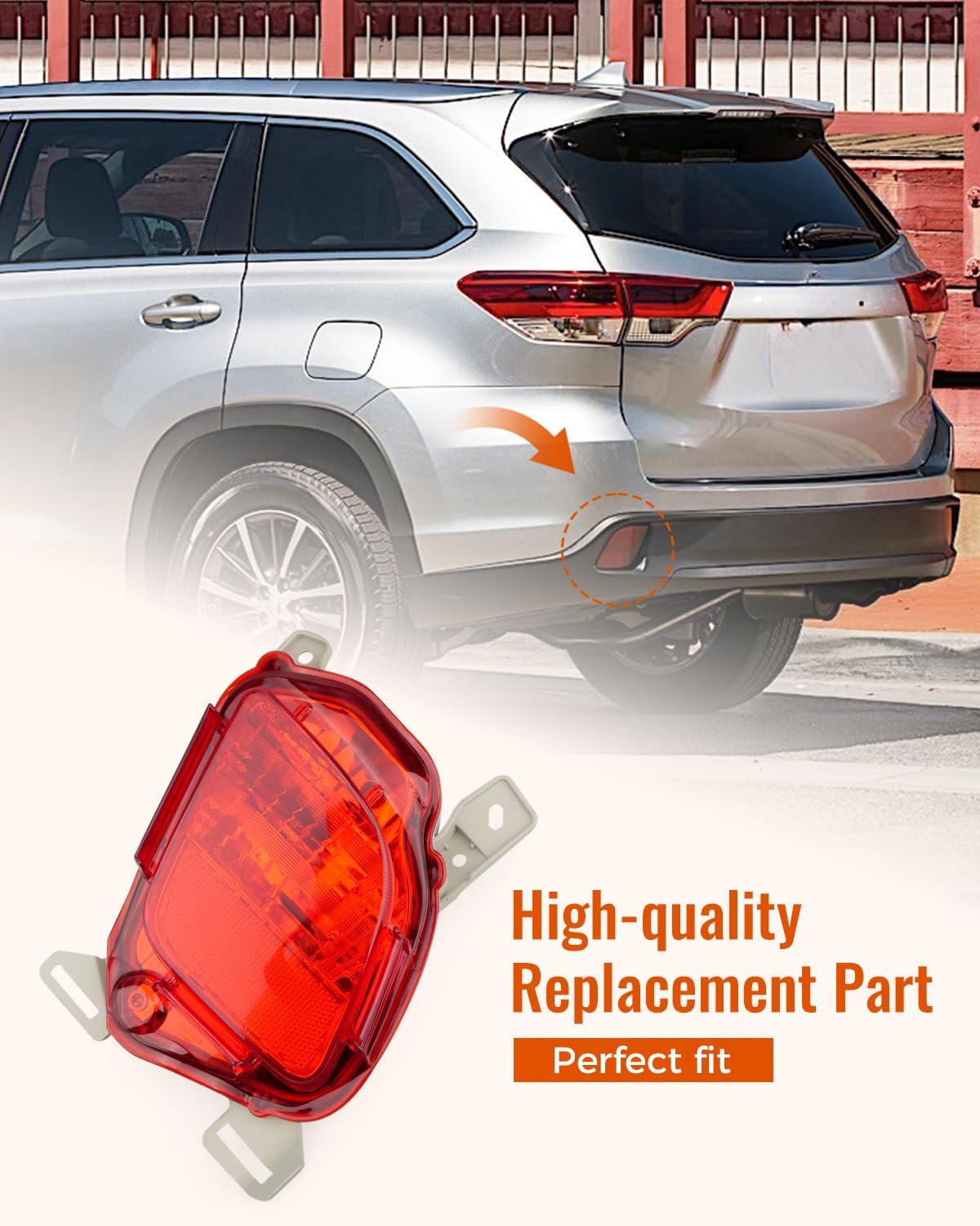 Rear Right Side Bumper Reflector Fit for Toyota Highlander 2014-2019, Replace TO118510881480-0E020