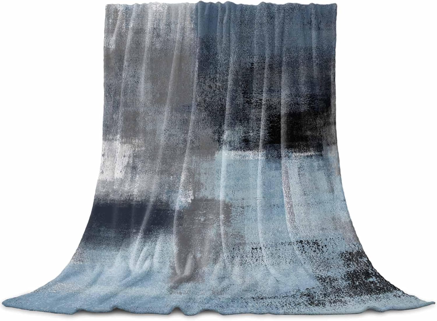 Abstract Flannel Fleece Throw Blanket Grey and Blue Graffiti Oil Painting Ultra Soft Warm Throw Blanket for Bed Couch Sofa Traveling Lightweight Microfiber Fluffy Plush Decorative Throw 50x60 Inch