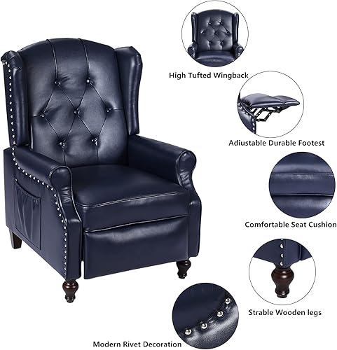 Miniatura 7 de VUYUYU Wingback Recliner Chair Push Back Arm Chair with Heat and Massage PU Leather Single Sofa for Home Living Room Office Bedroom