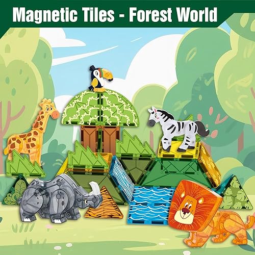 Miniatura 3 de Juego de azulejos magnéticos, juguetes temáticos de animales de pastizales, azulejos magnéticos, bloques de construcción, juguetes para niños de 5 a