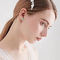 Vista 16 de Jade Earrings Studs,Green Jade Earrings for Women,925 Sterling Silver Earrings Studs for Sensitive Ears,Handmade Jade Earrings for Birthday
